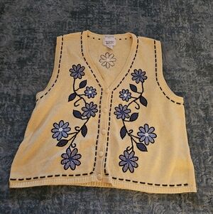 Christopher & Banks  Floral Embroidered Vest Size XL
